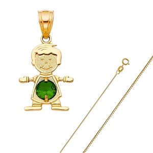 14K Yellow Gold May Birthstone CZ Boy Pendant
